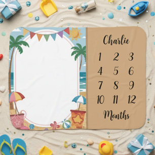 Cute Summer Beach Milestone Baby Blanket