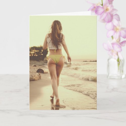Cute summer Bikini pin up girl photo Greeting Card