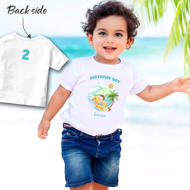 Cute Summer Birthday Name Beach Boy Custom Name Toddler T-shirt (Cute Summer Birthday Name Beach Boy Pool Party Toddler T-shirt)