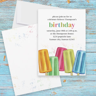 Cute Summer Birthday Popsicles Custom Invitation