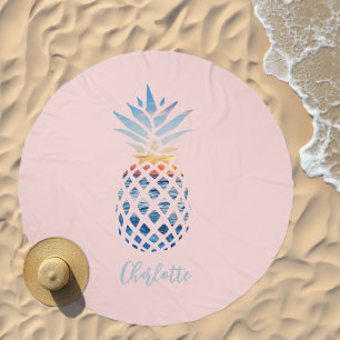 Cute Summer Blush Plink Tropical Pineapple Custom Beach Towel