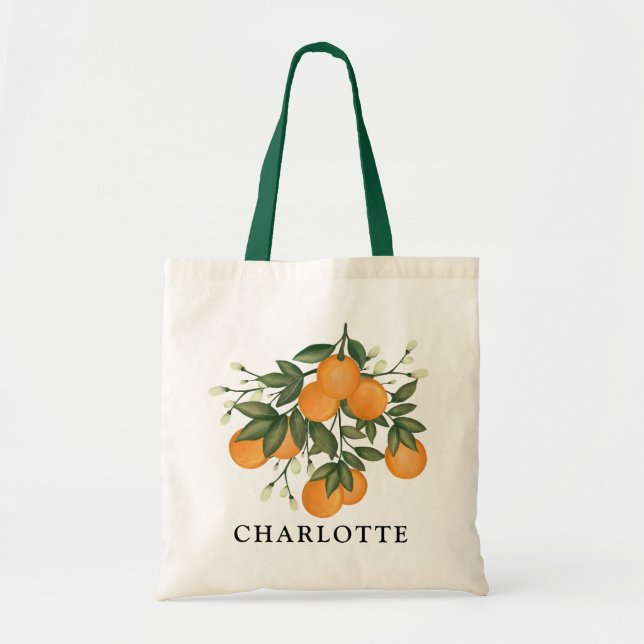 Cute Summer Botanical Citrus Oranges Wedding Favor Tote Bag (Front)