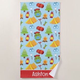 Cute Summer Camp Pattern Beach Towel