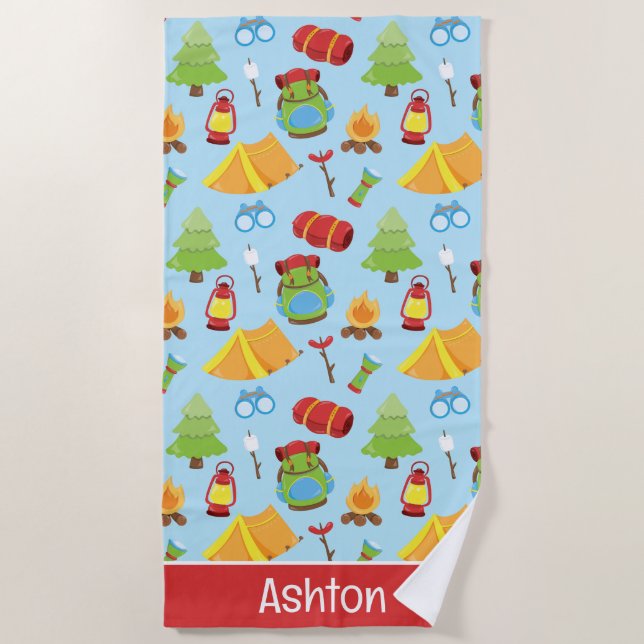 Cute Summer Camp Pattern Beach Towel (Front)
