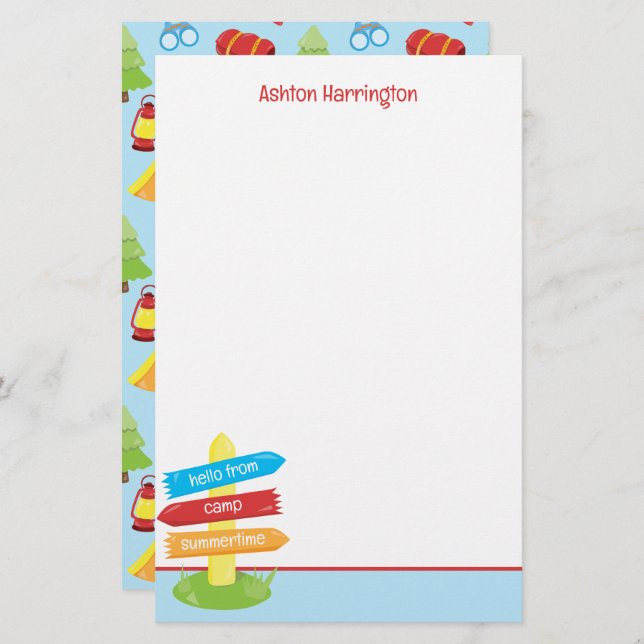 Cute Summer Camp Pattern Stationery (Front/Back)
