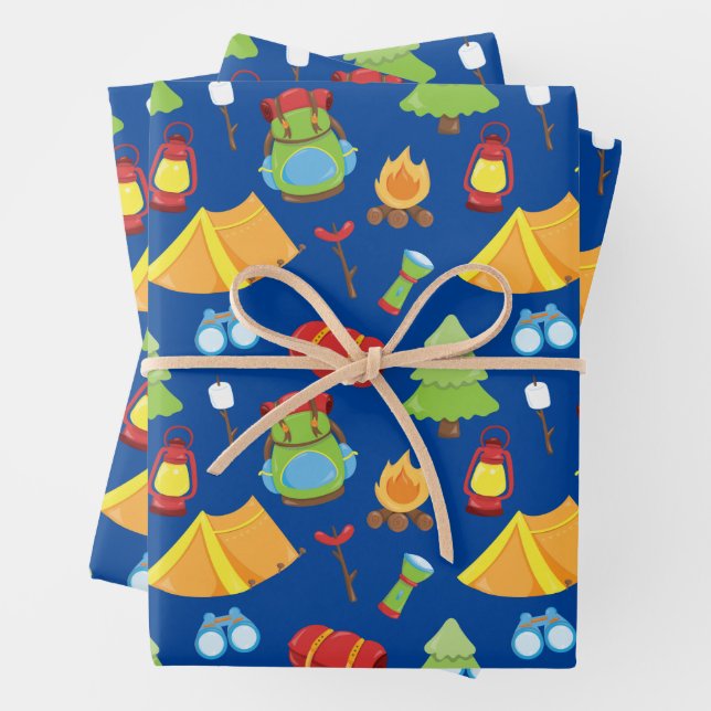 Cute Summer Camp Pattern Wrapping Paper Sheets (In situ)