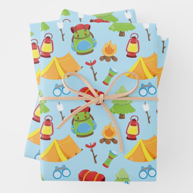 Cute Summer Camp Pattern Wrapping Paper Sheets (In situ)