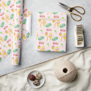 Cute Summer Candy Ice Cream Watercolor Pattern Wrapping Paper
