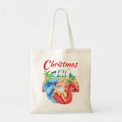 Cute Summer Christmas In July Santa in beach Enjoy Tote Bag