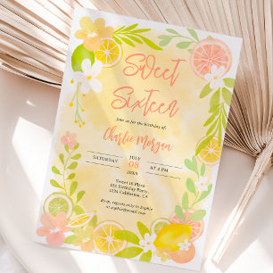 Cute summer citrus floral watercolor sweet 16 invitation