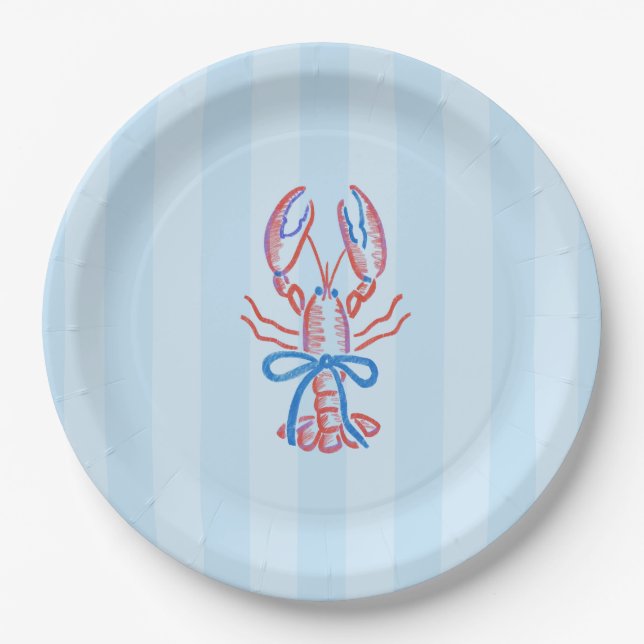 Cute Summer Coastal Lobster Boil Paper Plates (Front)
