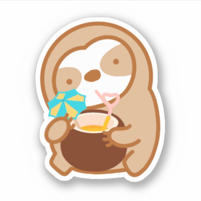 Cute Summer Coconut Drink Sloth Sticker (Front)