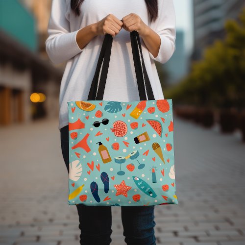 Cute Summer Colourful Beach Essentials Tote Bag