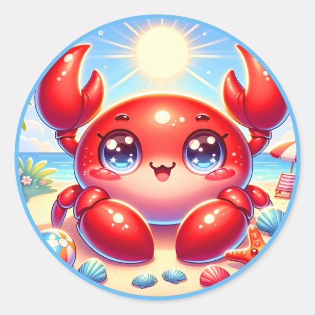 Cute Summer crab lovers beach  Classic Round Sticker (Front)