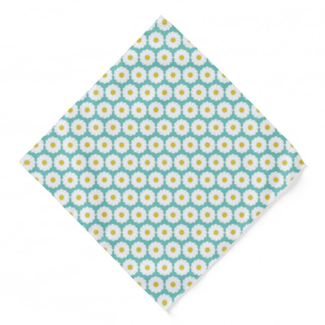 Cute Summer Daisies Pattern on Blue Bandana (Front)