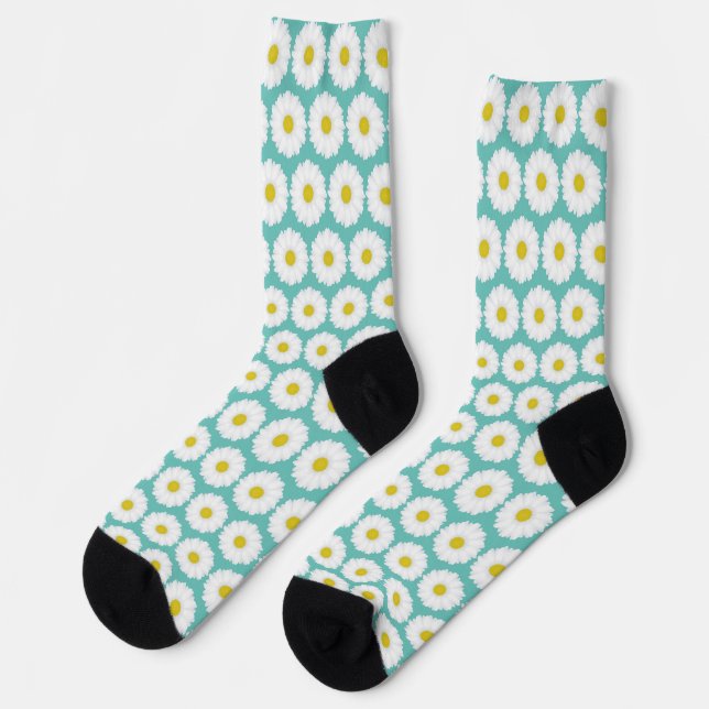 Cute Summer Daisies Pattern on Blue Socks (Left)