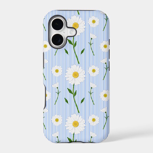 Cute Summer Daisy Pattern Light Blue Stripe  Iphone Case (Back)