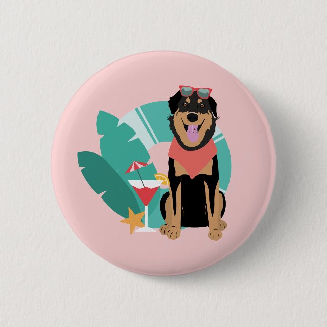 Cute Summer Dog With Sunglasses Button (Front)