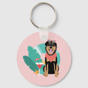 Cute Summer Dog With Sunglasses Keychain