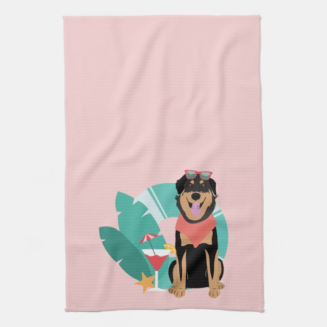 Cute Summer Dog With Sunglasses Kitchen Towel (Vertical)