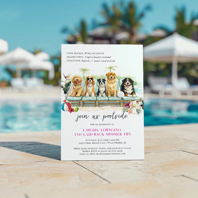 Cute Summer Dogs | Tropical Poolside Party Invitation (Creator Uploaded)