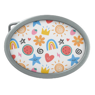 Cute Summer Doodles Whimsical Seamless Pattern Belt Buckle