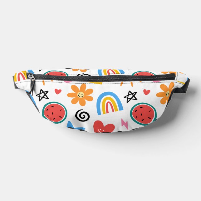 Cute Summer Doodles Whimsical Seamless Pattern Fanny Pack (Lay Down)