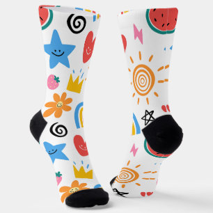 Cute Summer Doodles Whimsical Seamless Pattern Socks