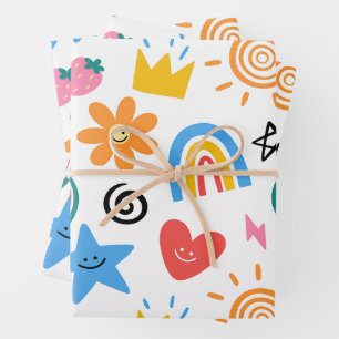 Cute Summer Doodles Whimsical Seamless Pattern Wrapping Paper Sheets