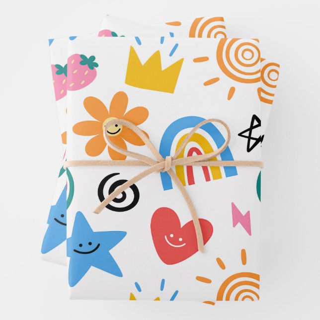 Cute Summer Doodles Whimsical Seamless Pattern Wrapping Paper Sheets (In situ)