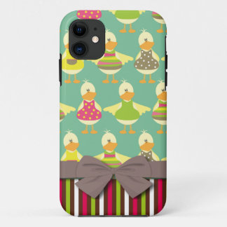 cute summer ducks and stripes iPhone 11 case