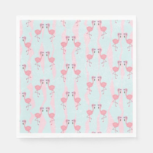 Cute Summer Flamingo Pattern In Pink  Green Party Napkins