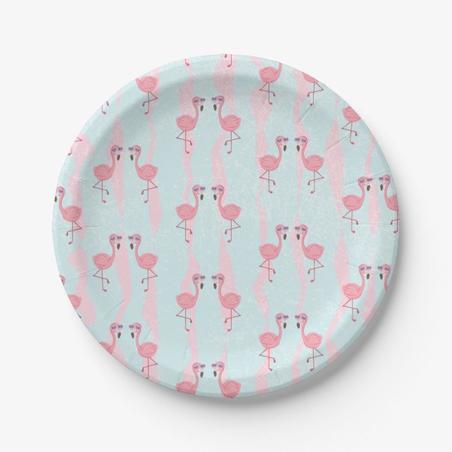 Cute Summer Flamingo Pattern Paper Plates (Front)