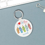 Cute Summer Flip Flops Custom Keychain<br><div class="desc">Step into sunny style with this summer-inspired design featuring colorful flip flops in playful watercolor. With a simple, minimalist layout and charming heart detail, this piece combines cute flair with elegant calligraphy script typography. Perfect for custom accessories or party favor ideas, it’s a fun and vibrant way to celebrate warm...</div>