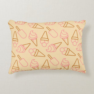 Cute summer food with outline ice cream contours accent pillow