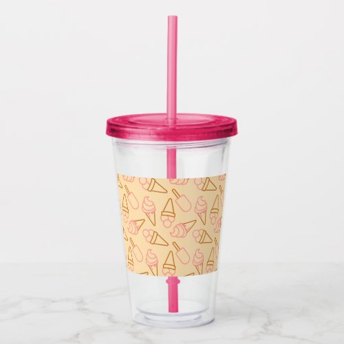 Cute summer food with outline ice cream contours acrylic tumbler