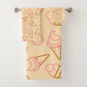 Cute summer food with outline ice cream contours bath towel set