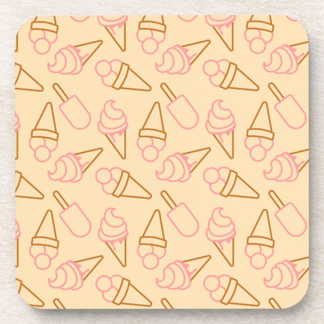 Cute summer food with outline ice cream contours beverage coaster (Front)