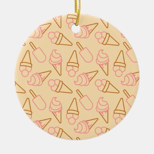 Cute summer food with outline ice cream contours ceramic ornament