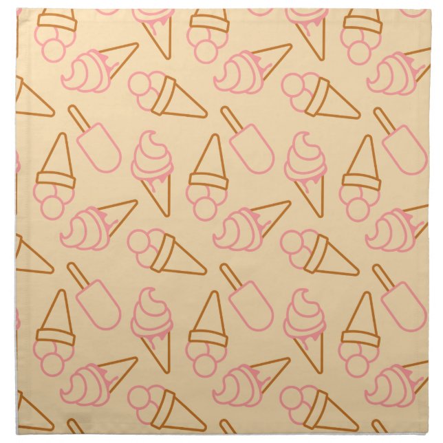 Cute summer food with outline ice cream contours cloth napkin (Front)