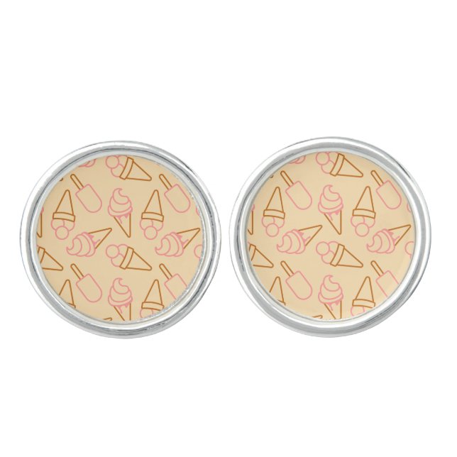 Cute summer food with outline ice cream contours cufflinks (Front)