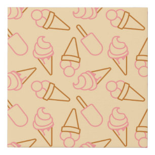 Cute summer food with outline ice cream contours faux canvas print