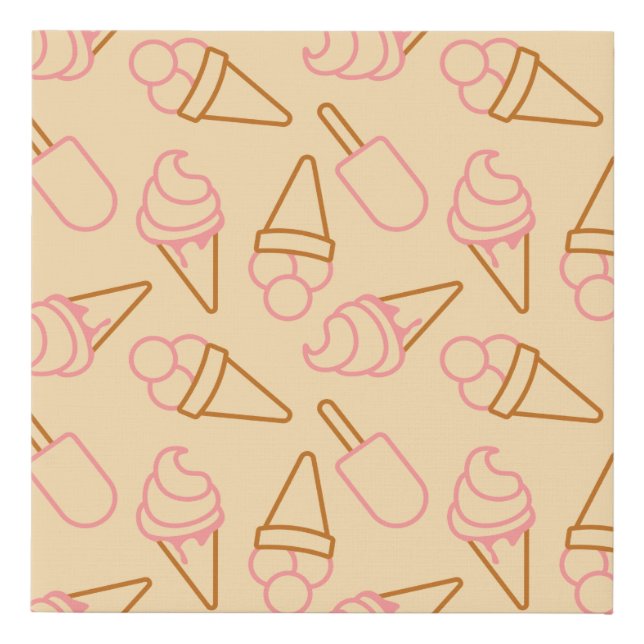 Cute summer food with outline ice cream contours faux canvas print (Front)