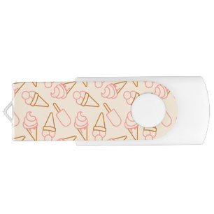 Cute summer food with outline ice cream contours flash drive