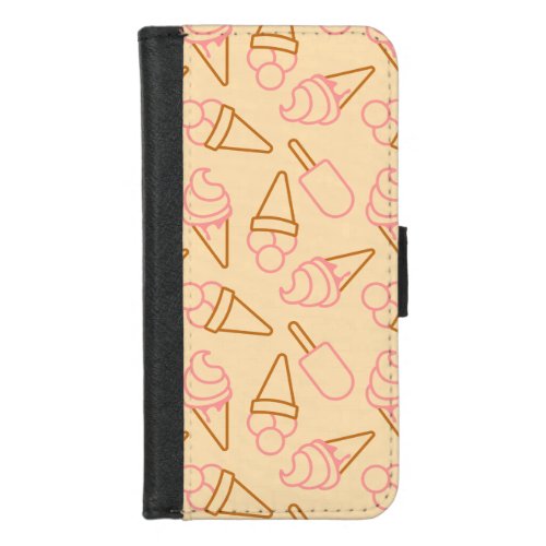 Cute summer food with outline ice cream contours iPhone 87 wallet case