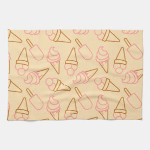 Cute summer food with outline ice cream contours kitchen towel
