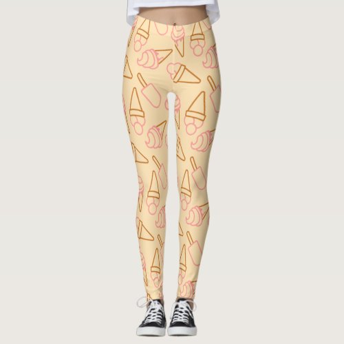 Cute summer food with outline ice cream contours leggings