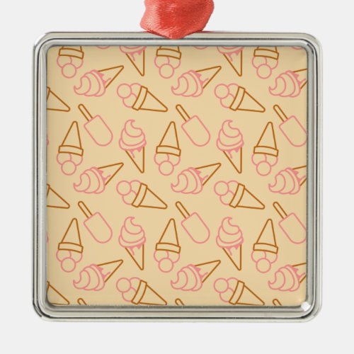 Cute summer food with outline ice cream contours metal ornament