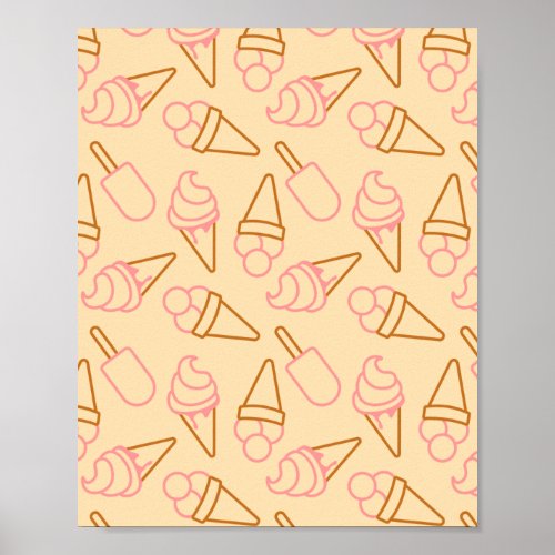 Cute summer food with outline ice cream contours poster