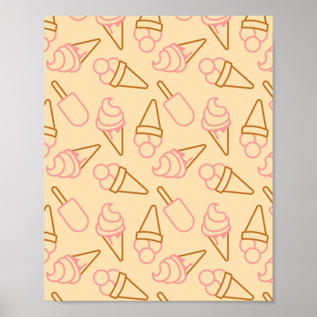 Cute summer food with outline ice cream contours poster (Front)